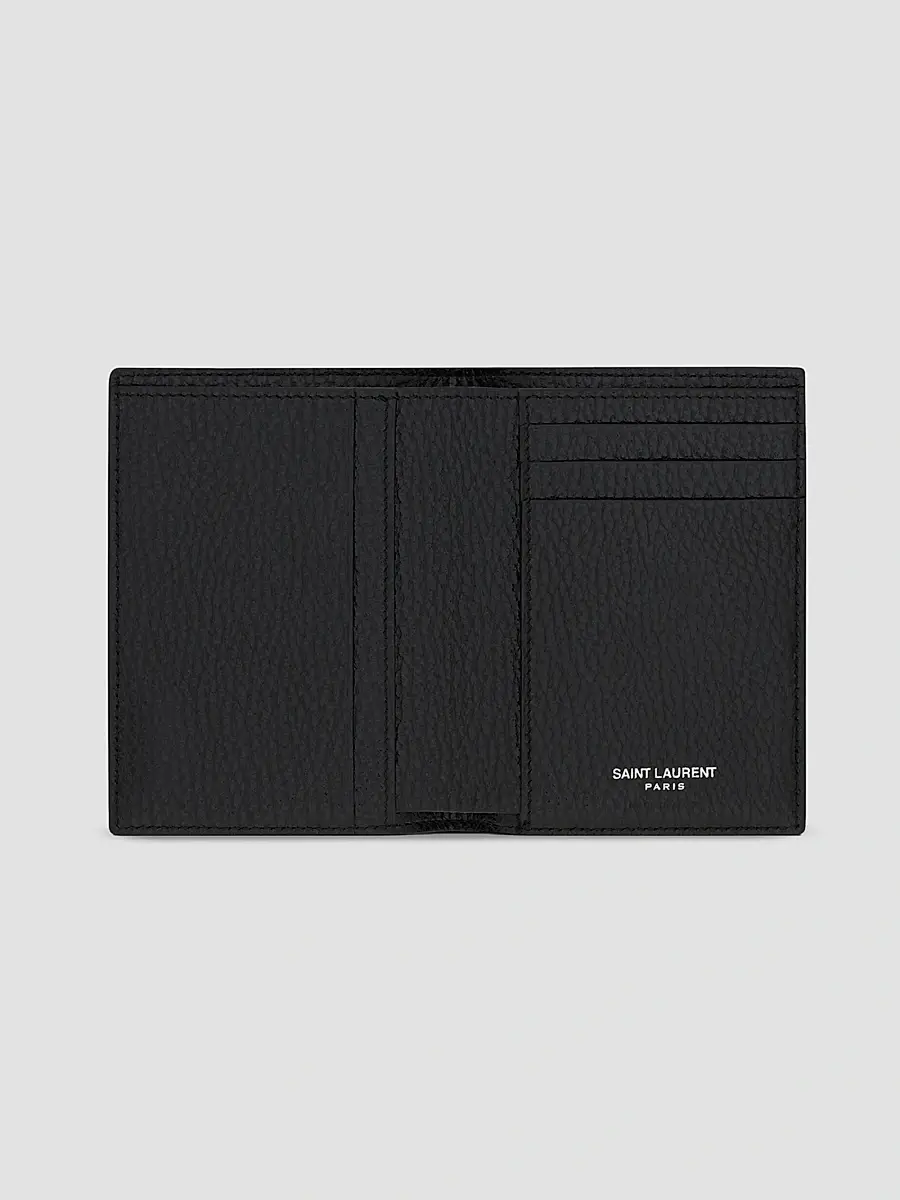 Saint Laurent Men's Tiny Cassandre Credit Card Wallet in Grained Leather - Black | Thumbnail 4 Saint Laurent Men's Tiny Cassandre Credit Card Wallet in Grained Leather - Black | Thumbnail 4