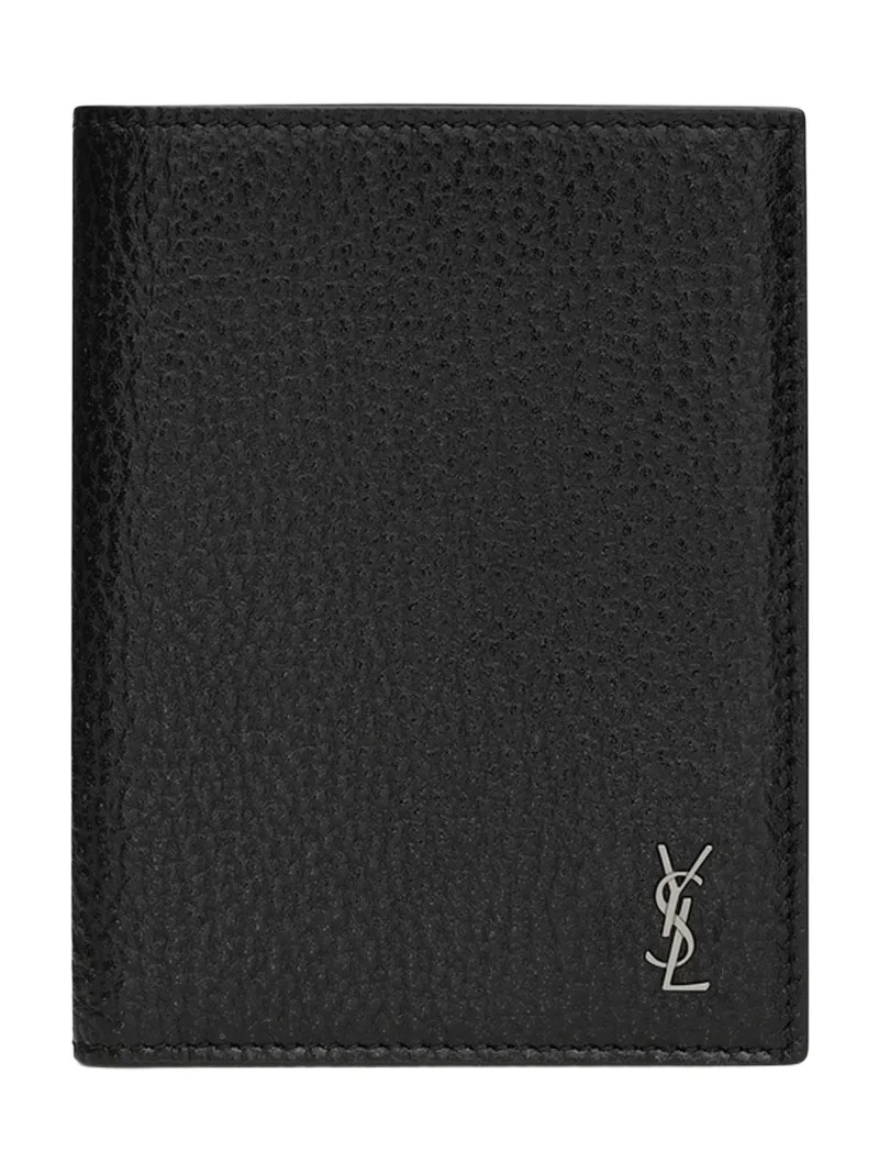 Saint Laurent Men's Tiny Cassandre Credit Card Wallet in Grained Leather - Black