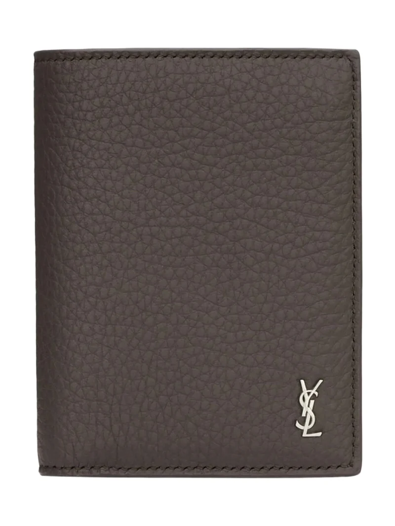 Saint Laurent Men's Tiny Cassandre Credit Card Wallet in Grained Leather - Urban Grey