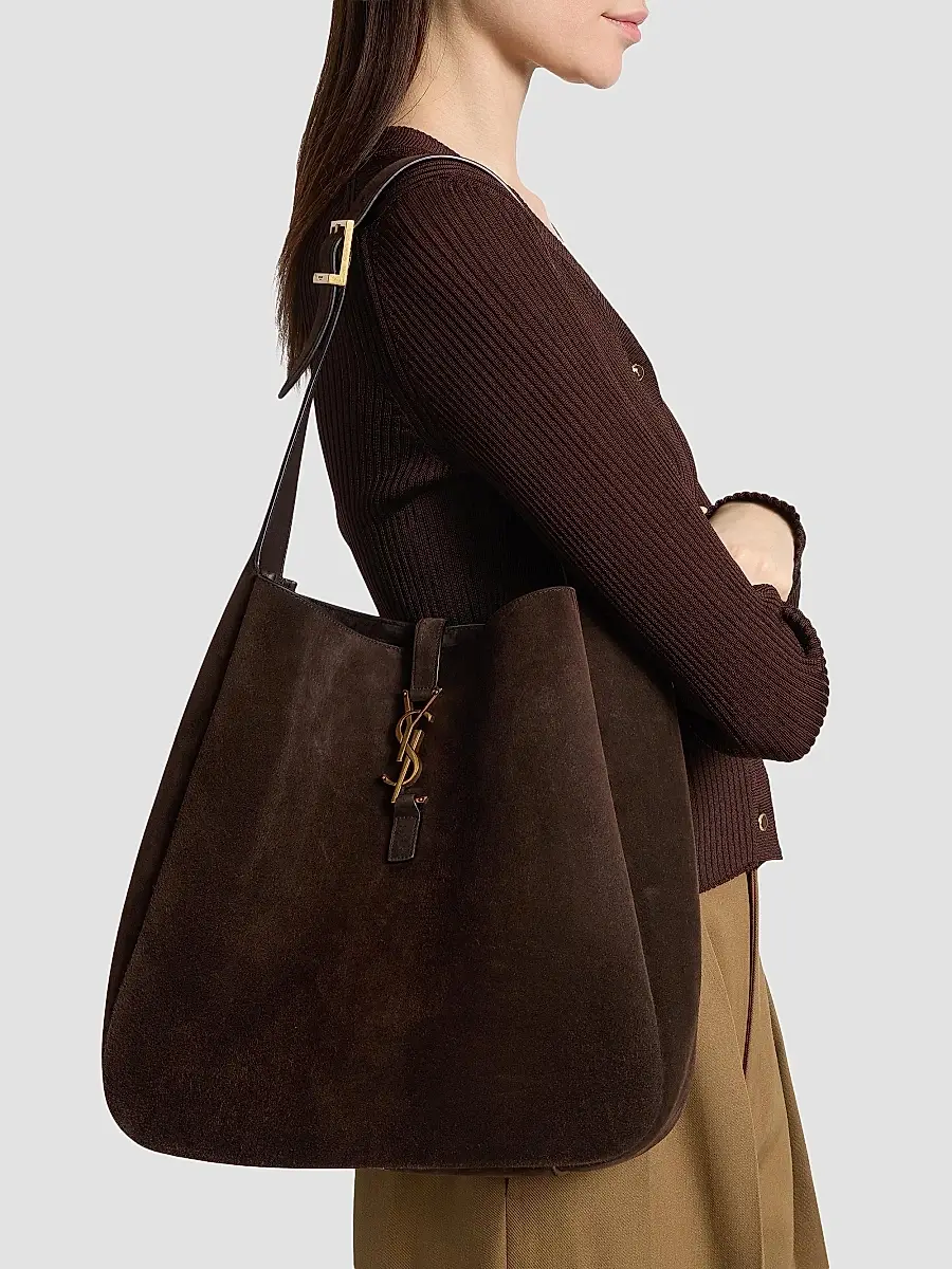 Saint Laurent Women's Le 5 ÿ 7 Supple Large Shoulder Bag in Suede - Arabica | Thumbnail 3