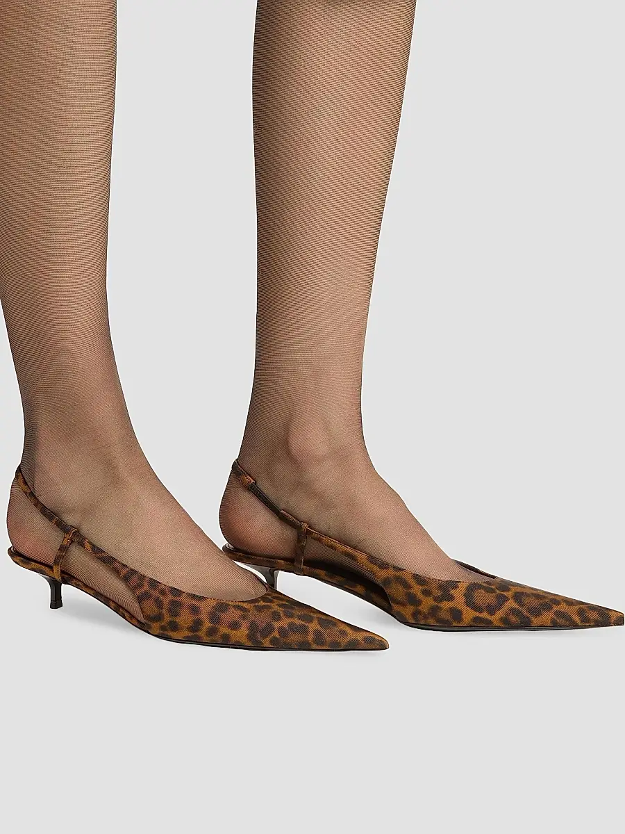 Saint Laurent Women's Secret Slingback Pumps in Leopard Grosgrain - Leopard | Thumbnail 5 Saint Laurent Women's Secret Slingback Pumps in Leopard Grosgrain - Leopard | Thumbnail 5