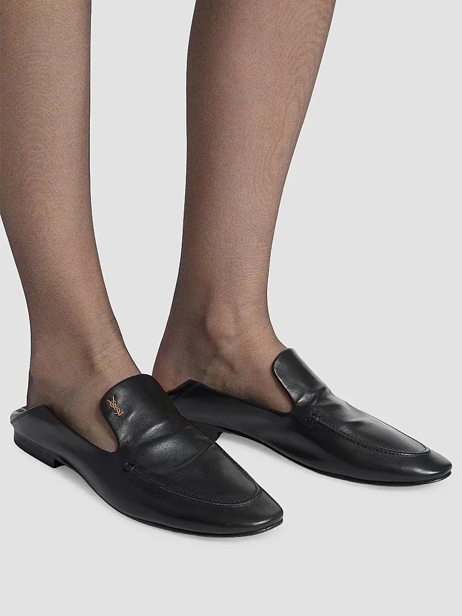 Saint Laurent Women's Alain Slippers in Smooth Leather - Black | Thumbnail 7 Saint Laurent Women's Alain Slippers in Smooth Leather - Black | Thumbnail 7