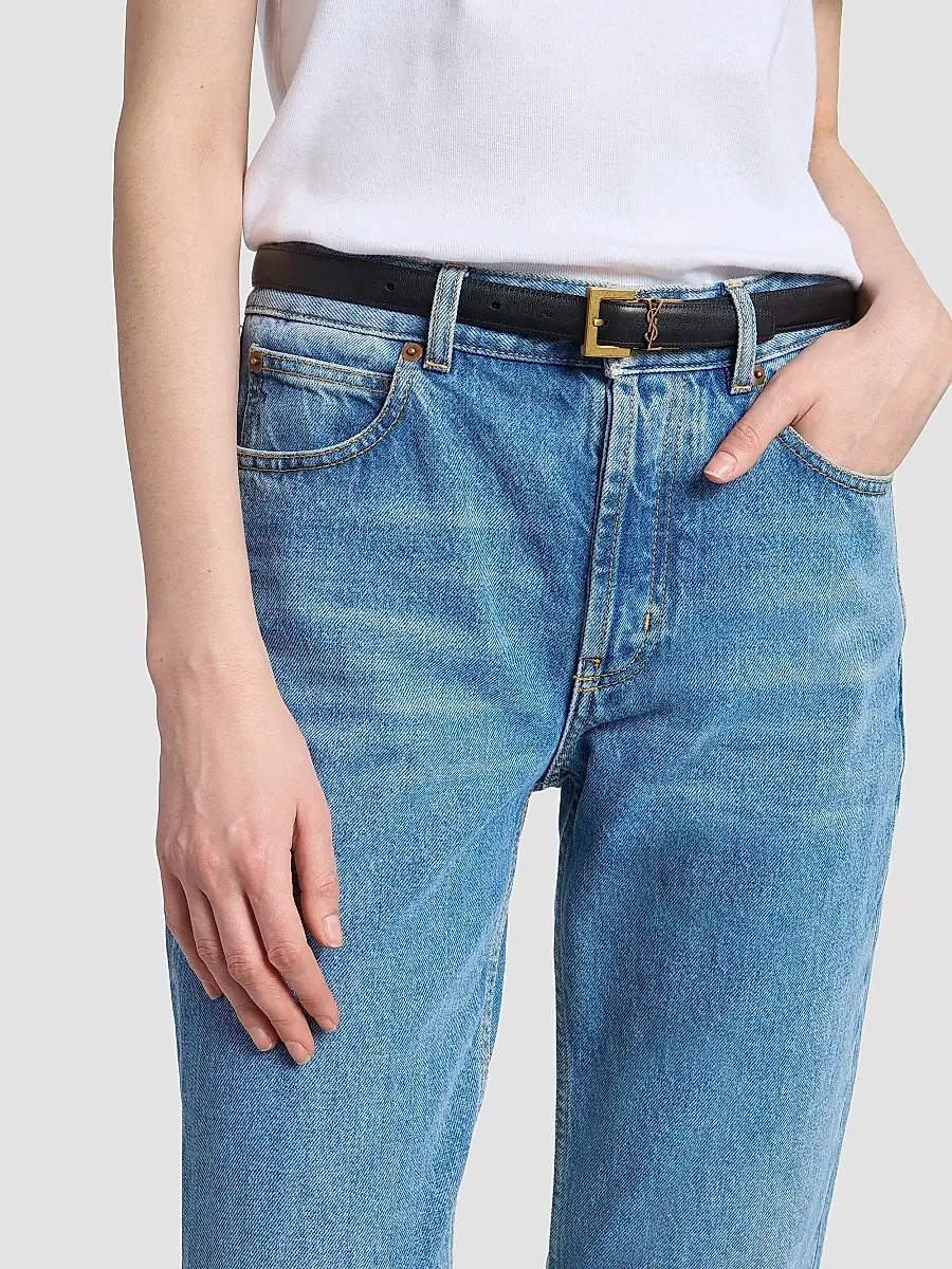 Saint Laurent Women's Cassandre Thin Reversible Belt in Smooth Leather - Black | Thumbnail 2 Saint Laurent Women's Cassandre Thin Reversible Belt in Smooth Leather - Black | Thumbnail 2