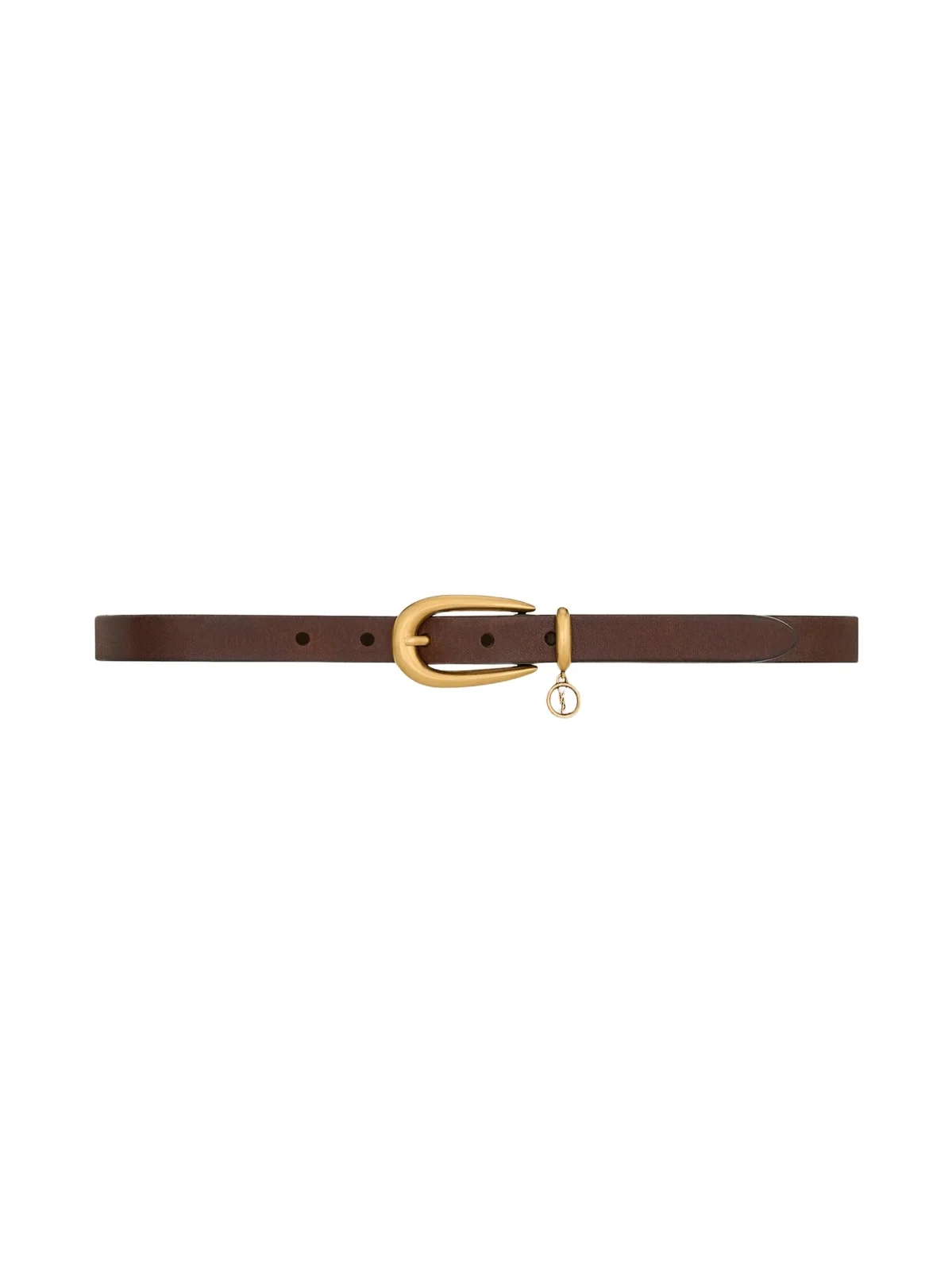 Saint Laurent Women's Cassandre Charm Elongated Buckle Thin Belt in Leather - Burnt Chocolate
