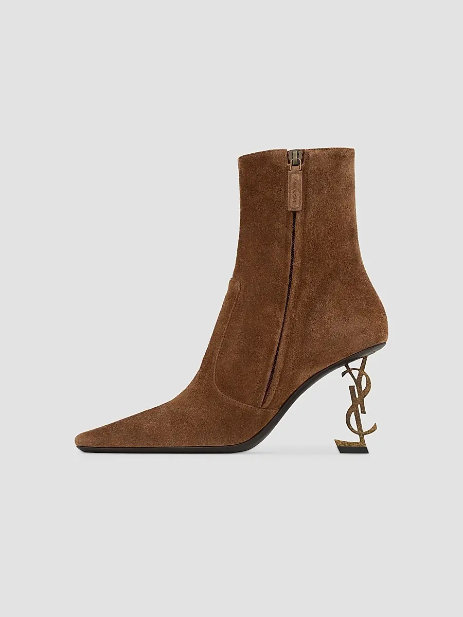 Saint Laurent Women's Opyum Booties in Suede - Dark Havana | Thumbnail 3 Saint Laurent Women's Opyum Booties in Suede - Dark Havana | Thumbnail 3