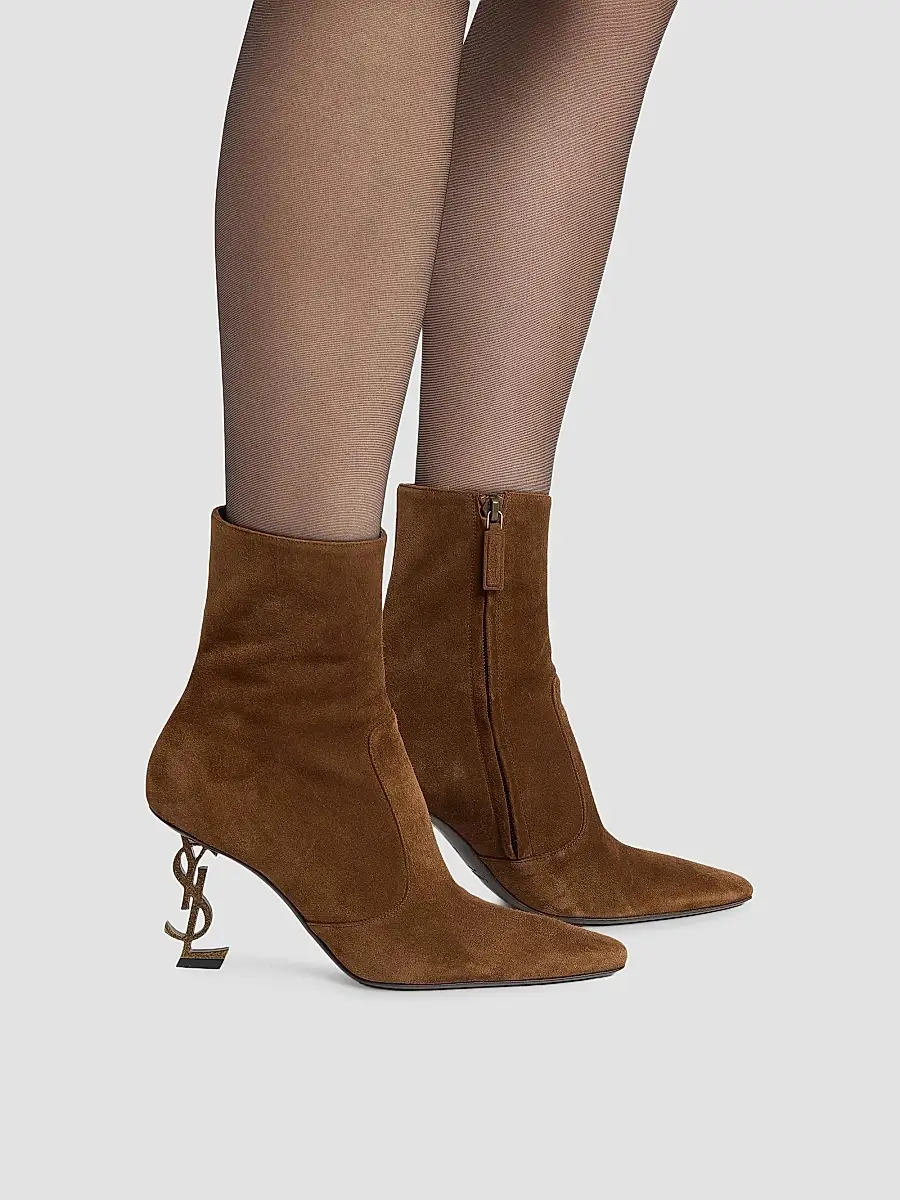 Saint Laurent Women's Opyum Booties in Suede - Dark Havana | Thumbnail 6 Saint Laurent Women's Opyum Booties in Suede - Dark Havana | Thumbnail 6