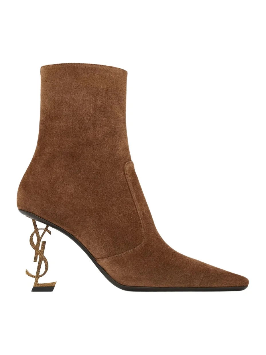 Saint Laurent Women's Opyum Booties in Suede - Dark Havana