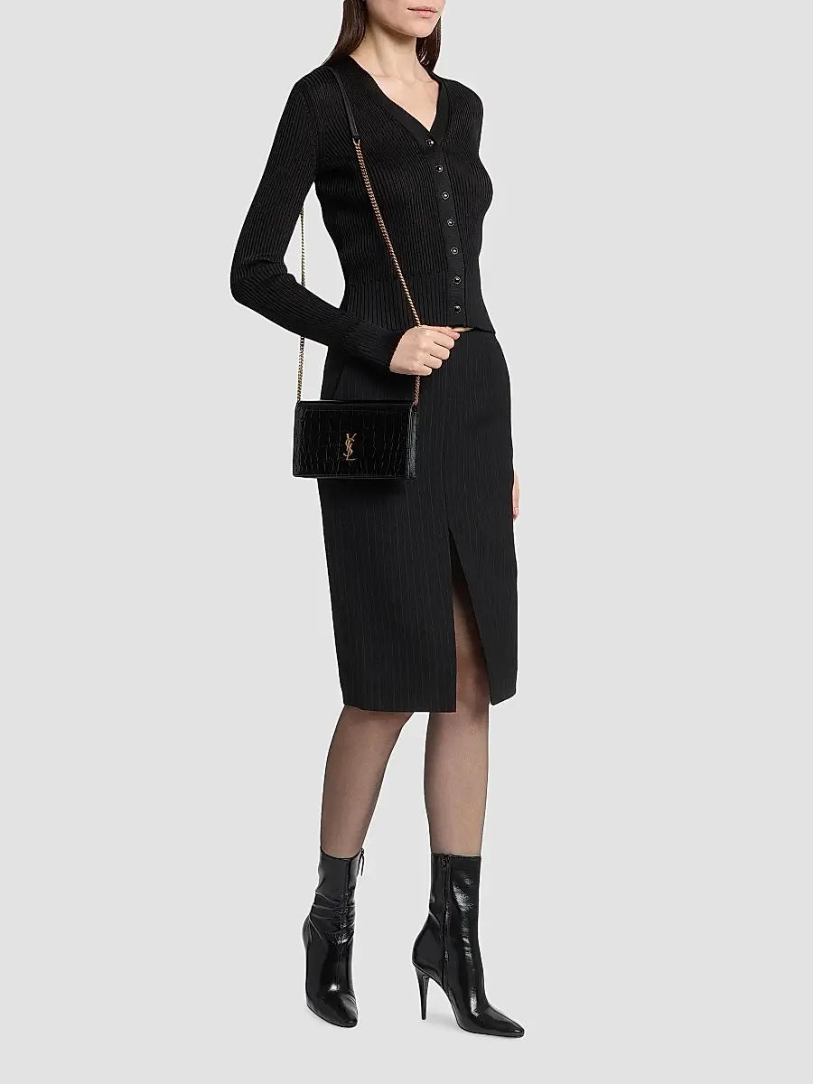 Saint Laurent Women's Cardigan in Ribbed Knit - Noir | Thumbnail 2 Saint Laurent Women's Cardigan in Ribbed Knit - Noir | Thumbnail 2