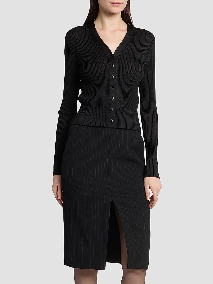 Saint Laurent Women's Cardigan in Ribbed Knit - Noir | Thumbnail 4 Saint Laurent Women's Cardigan in Ribbed Knit - Noir | Thumbnail 4