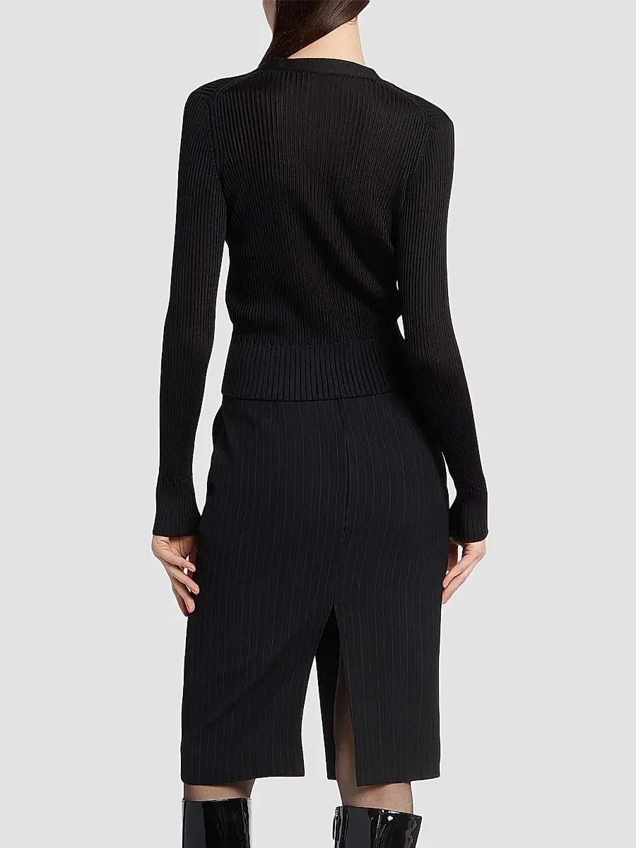 Saint Laurent Women's Cardigan in Ribbed Knit - Noir | Thumbnail 5 Saint Laurent Women's Cardigan in Ribbed Knit - Noir | Thumbnail 5