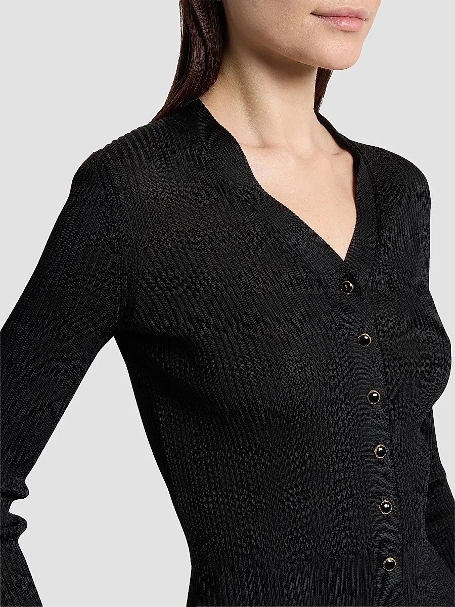 Saint Laurent Women's Cardigan in Ribbed Knit - Noir | Thumbnail 6 Saint Laurent Women's Cardigan in Ribbed Knit - Noir | Thumbnail 6