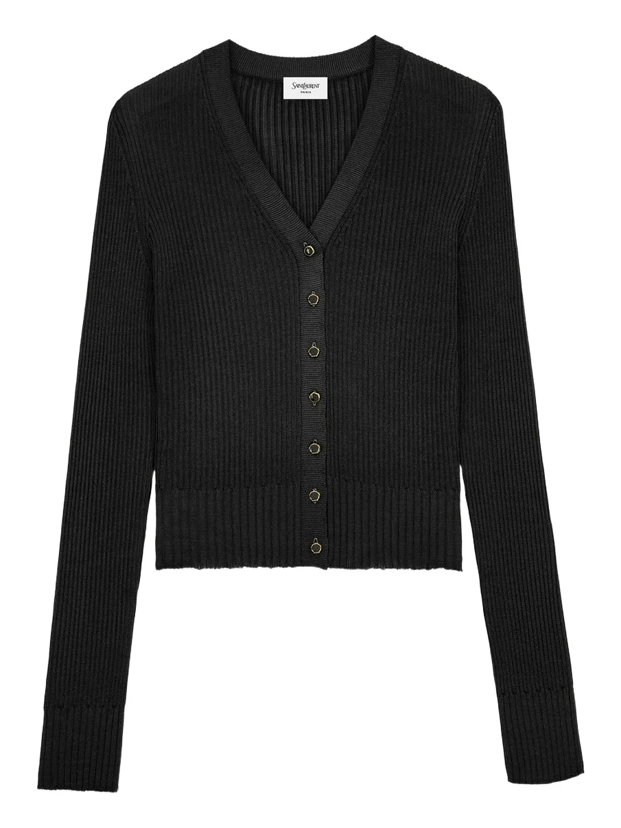 Women's Cardigan in Ribbed Knit - Noir Women's Cardigan in Ribbed Knit - Noir