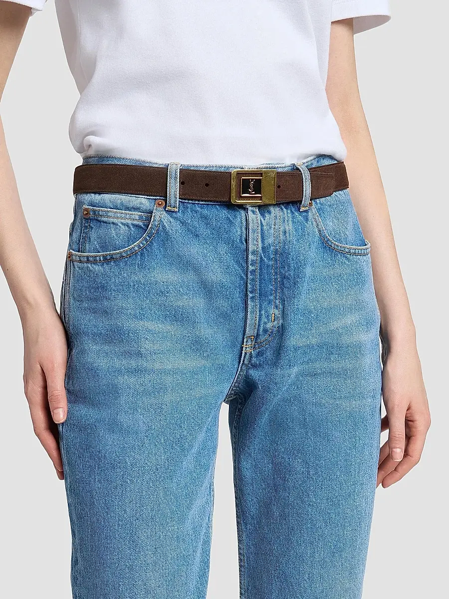 Saint Laurent Women's La 66 Buckle Belt in Suede - Dark Brown | Thumbnail 2 Saint Laurent Women's La 66 Buckle Belt in Suede - Dark Brown | Thumbnail 2