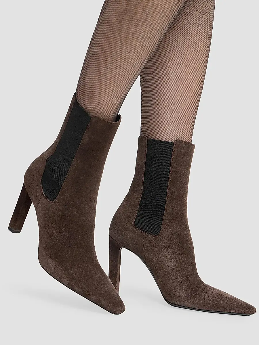 Saint Laurent Women's Francoise Chelsea Boots in Suede - Dark Chocolate | Thumbnail 4 Saint Laurent Women's Francoise Chelsea Boots in Suede - Dark Chocolate | Thumbnail 4
