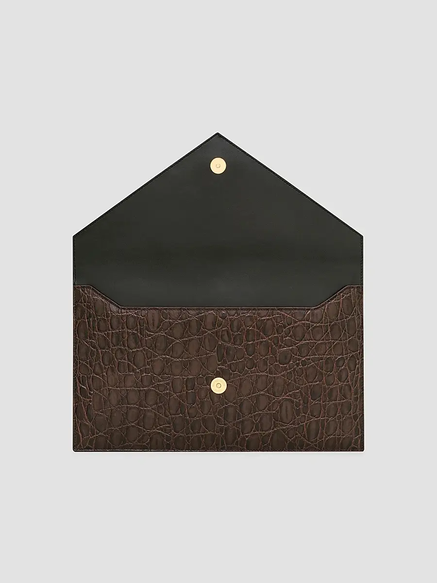 Saint Laurent Women's Paris Pouch in Crocodile-Embossed Leather - Easy Brown | Thumbnail 5
