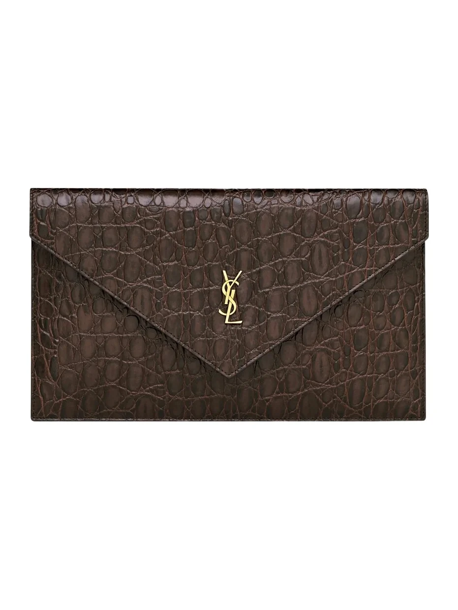 Saint Laurent Women's Paris Pouch in Crocodile-Embossed Leather - Easy Brown
