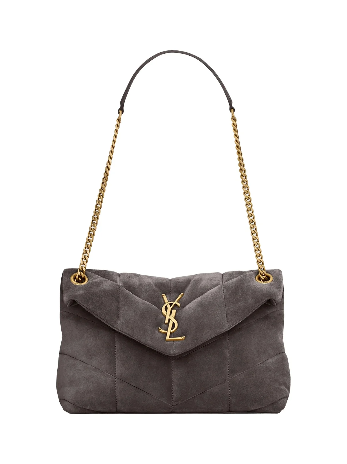 Saint Laurent Women's Puffer Small in Quilted Suede - Urban Grey