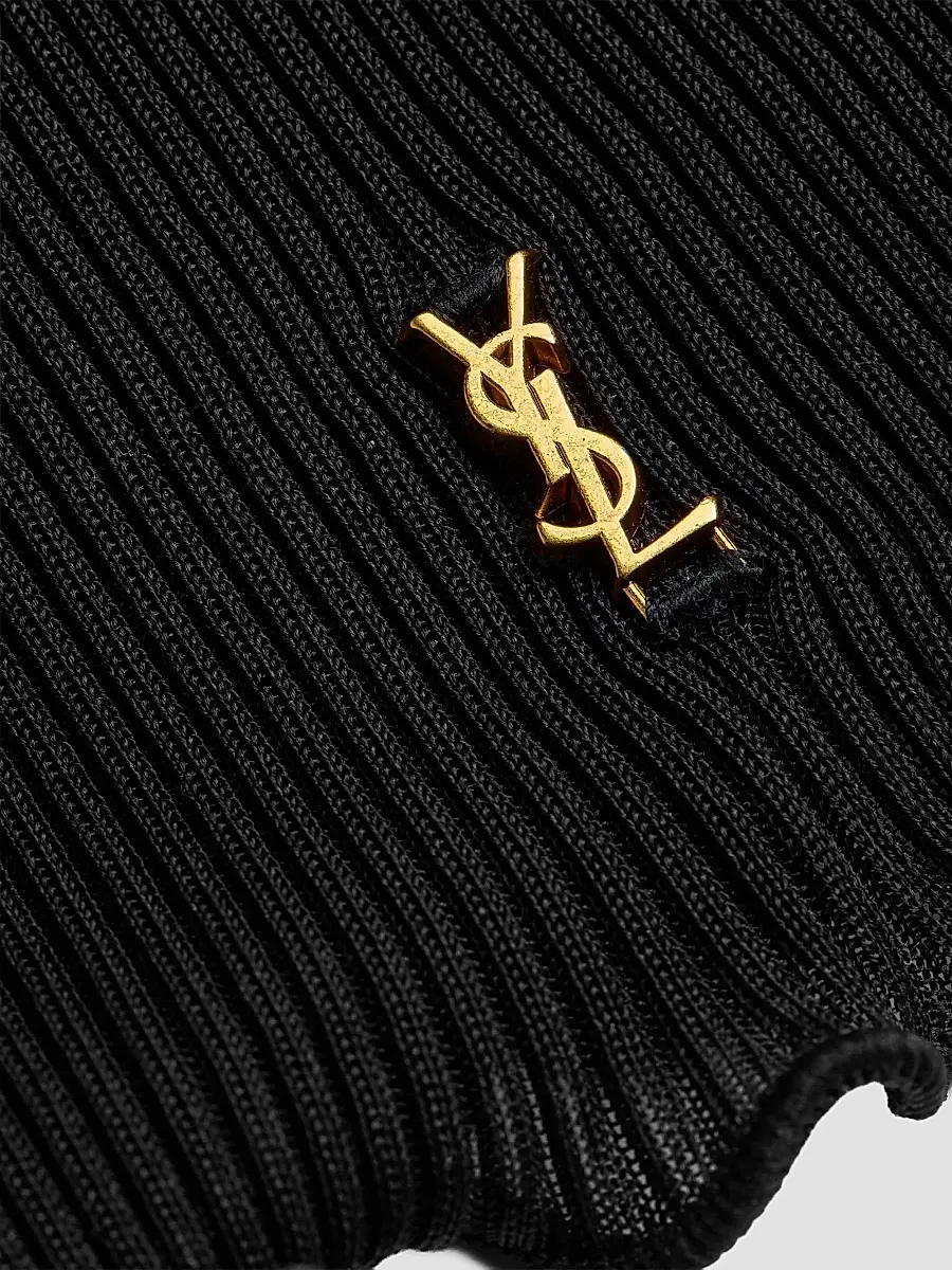 Saint Laurent Women's Cassandre Lace-Cuff Top in Ribbed Silk Jersey | Thumbnail 6 Saint Laurent Women's Cassandre Lace-Cuff Top in Ribbed Silk Jersey | Thumbnail 6