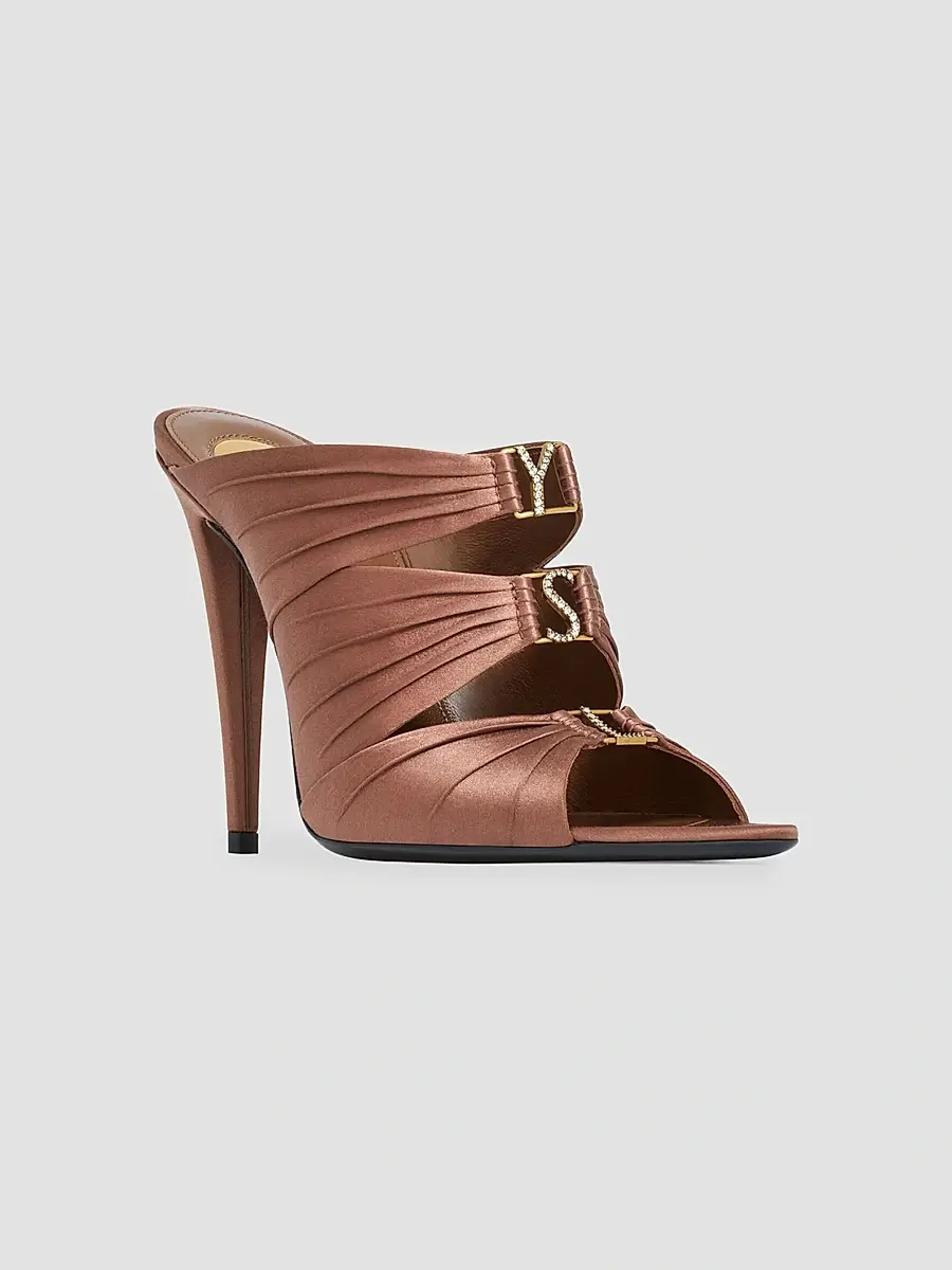 Saint Laurent Women's Emilie Mules in Satin Crepe - Manioc Brown | Thumbnail 2