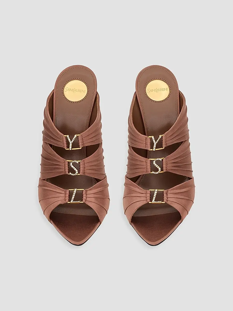 Saint Laurent Women's Emilie Mules in Satin Crepe - Manioc Brown | Thumbnail 3