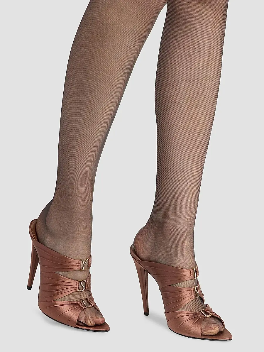 Saint Laurent Women's Emilie Mules in Satin Crepe - Manioc Brown | Thumbnail 6