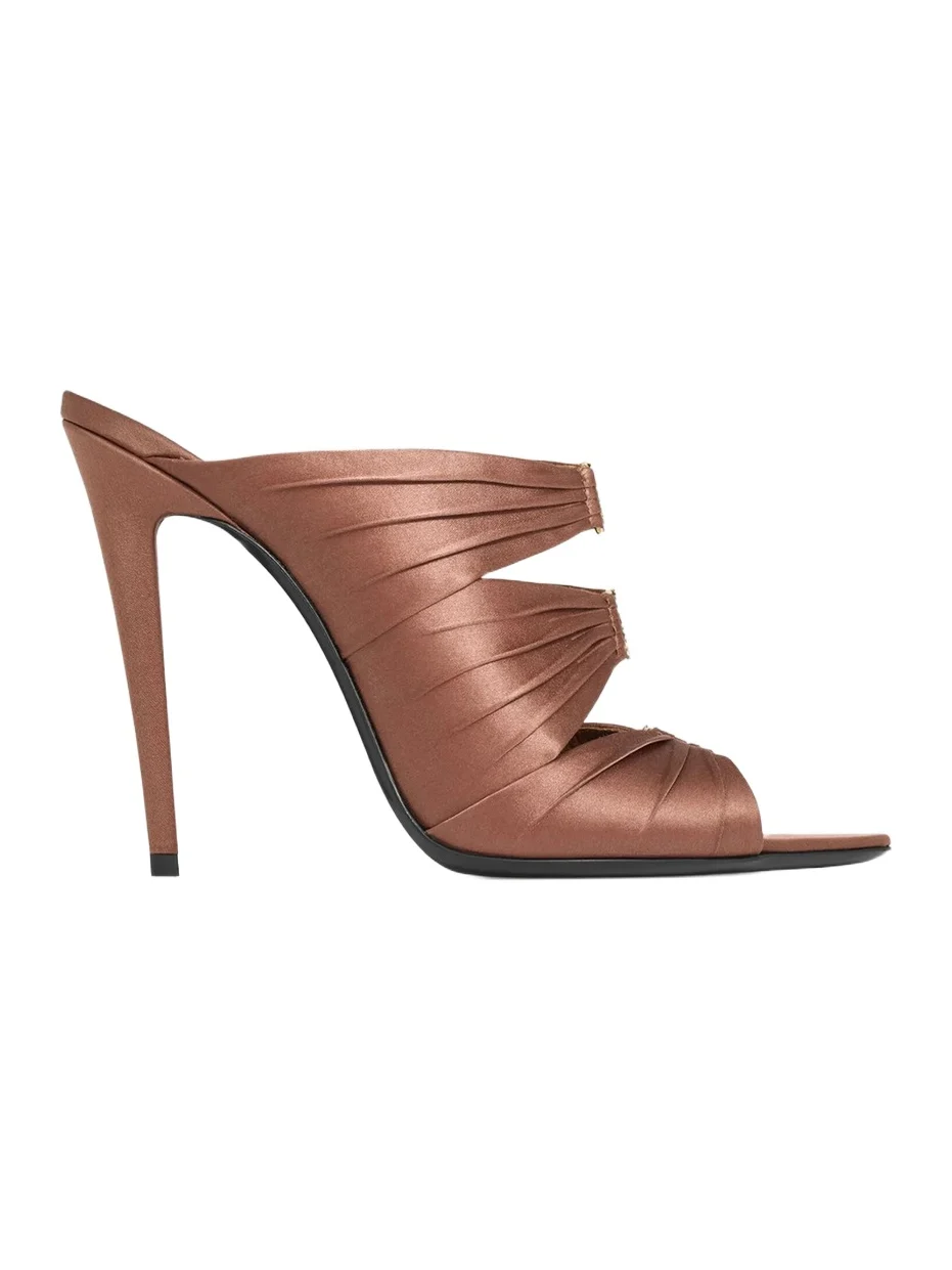 Saint Laurent Women's Emilie Mules in Satin Crepe - Manioc Brown