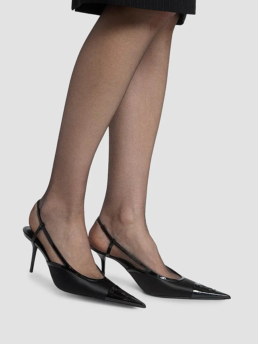 Saint Laurent Women's Slingback Pumps in Satin Crepe and Patent Leather - Black | Thumbnail 5 Saint Laurent Women's Slingback Pumps in Satin Crepe and Patent Leather - Black | Thumbnail 5