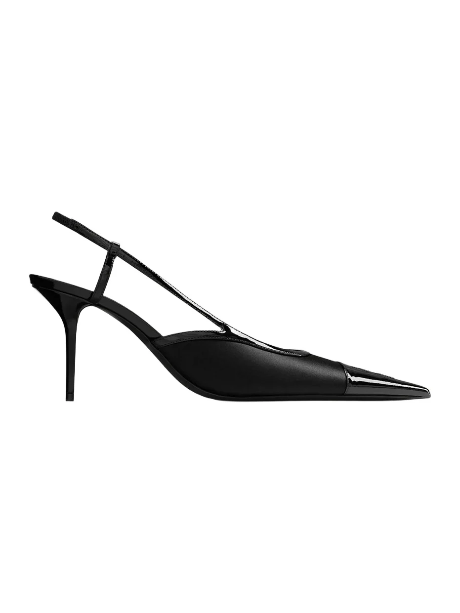 Saint Laurent Women's Slingback Pumps in Satin Crepe and Patent Leather - Black