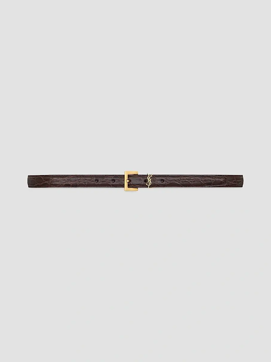 Saint Laurent Women's Cassandre Thin Belt in Crocodile-Embossed Leather - Coffee Shot | Thumbnail 3 Saint Laurent Women's Cassandre Thin Belt in Crocodile-Embossed Leather - Coffee Shot | Thumbnail 3