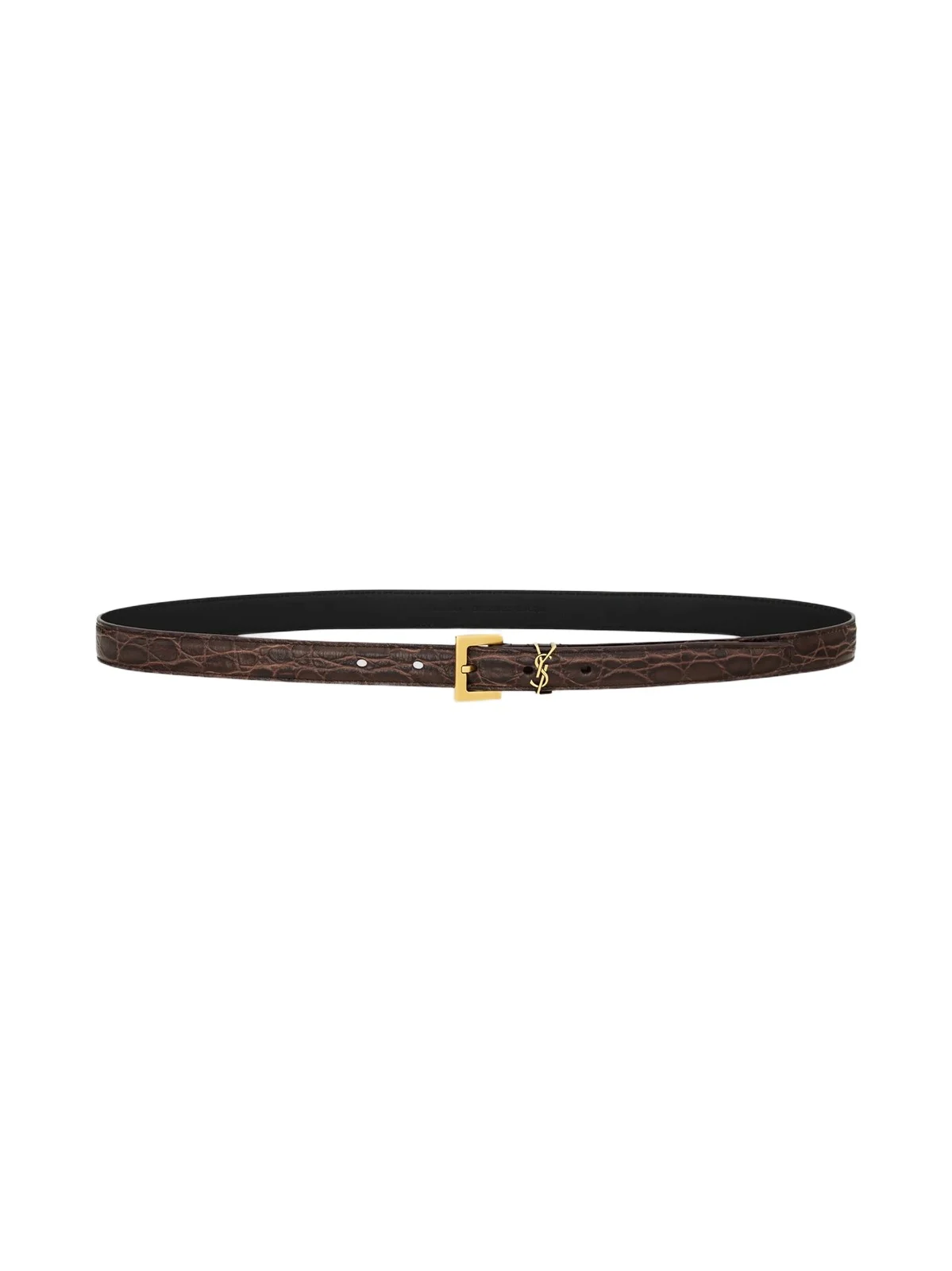 Saint Laurent Women's Cassandre Thin Belt in Crocodile-Embossed Leather - Coffee Shot