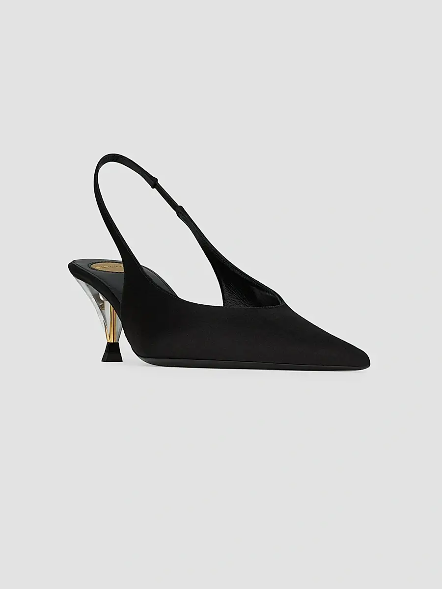 Saint Laurent Women's Fanny Slingback Pumps in Satin Crepe - Black | Thumbnail 2 Saint Laurent Women's Fanny Slingback Pumps in Satin Crepe - Black | Thumbnail 2