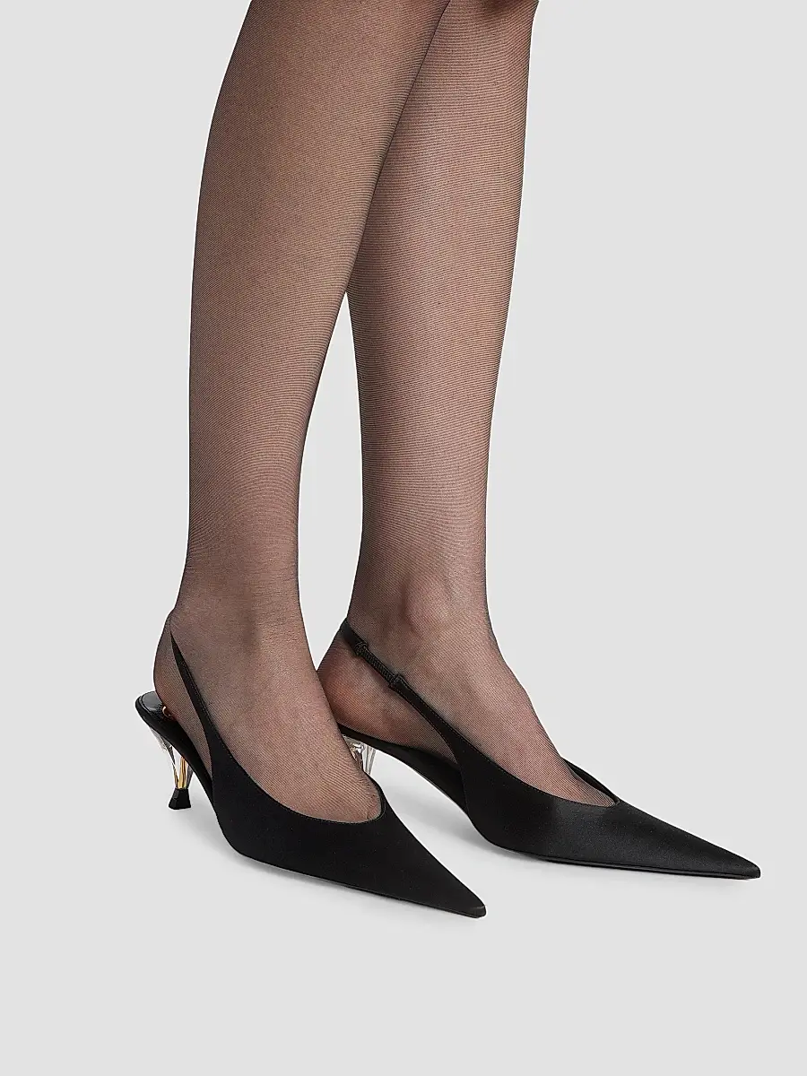 Saint Laurent Women's Fanny Slingback Pumps in Satin Crepe - Black | Thumbnail 5 Saint Laurent Women's Fanny Slingback Pumps in Satin Crepe - Black | Thumbnail 5