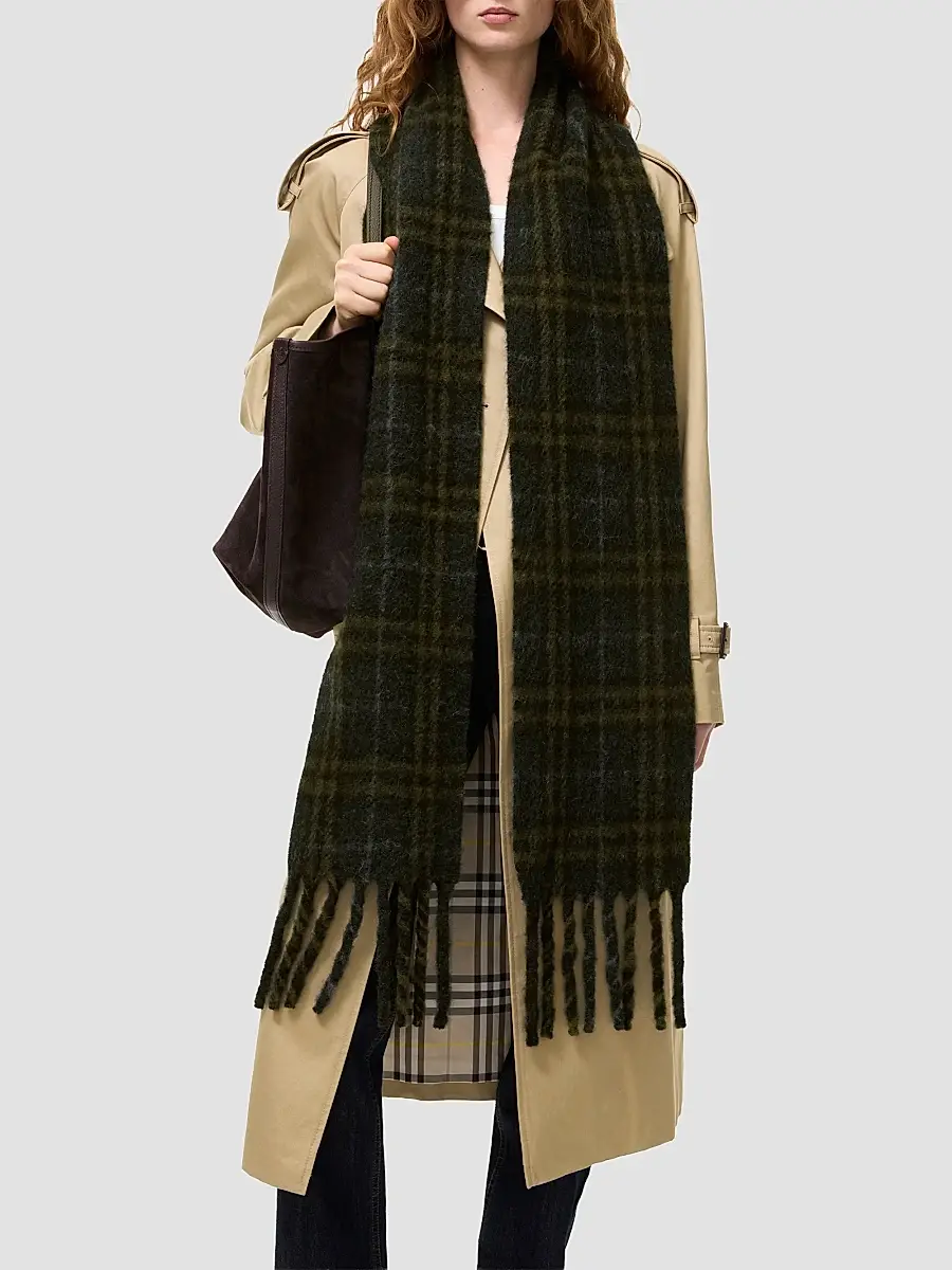 Burberry Women's Narrow Check Alpaca-Wool Scarf | Thumbnail 3