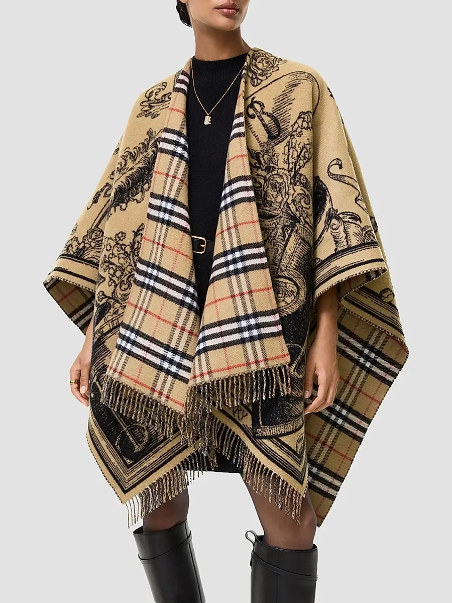 Burberry Women's Reversible Etched Knight Wool Cape | Thumbnail 2 Burberry Women's Reversible Etched Knight Wool Cape | Thumbnail 2