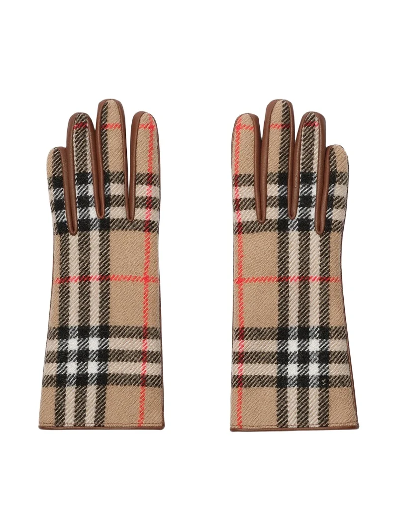 Burberry Women's Check Wool & Leather Gloves - Archive Beige