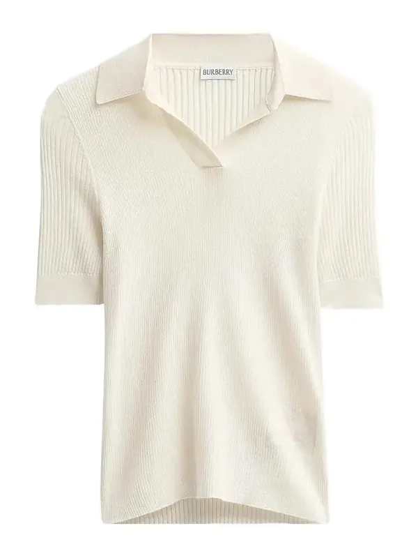 Women's Rain Rib-Knit Cashmere Polo Shirt Women's Rain Rib-Knit Cashmere Polo Shirt