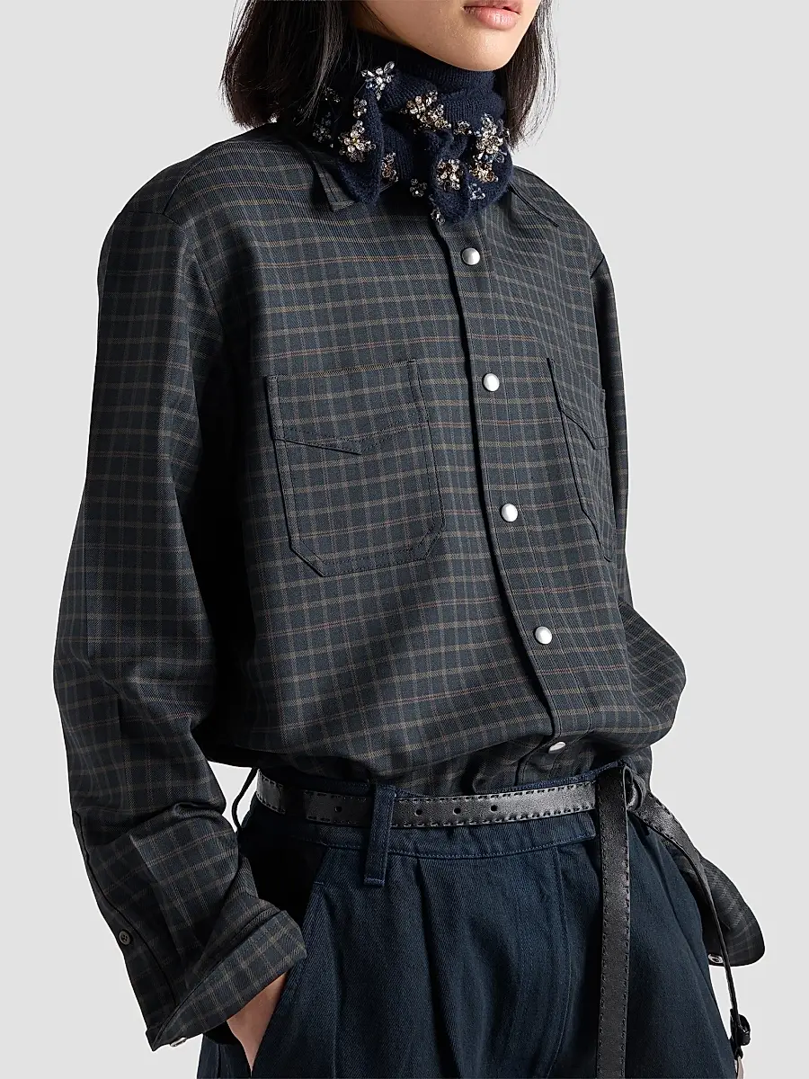 Prada Women's Checked Wool Shirt | Thumbnail 4 Prada Women's Checked Wool Shirt | Thumbnail 4