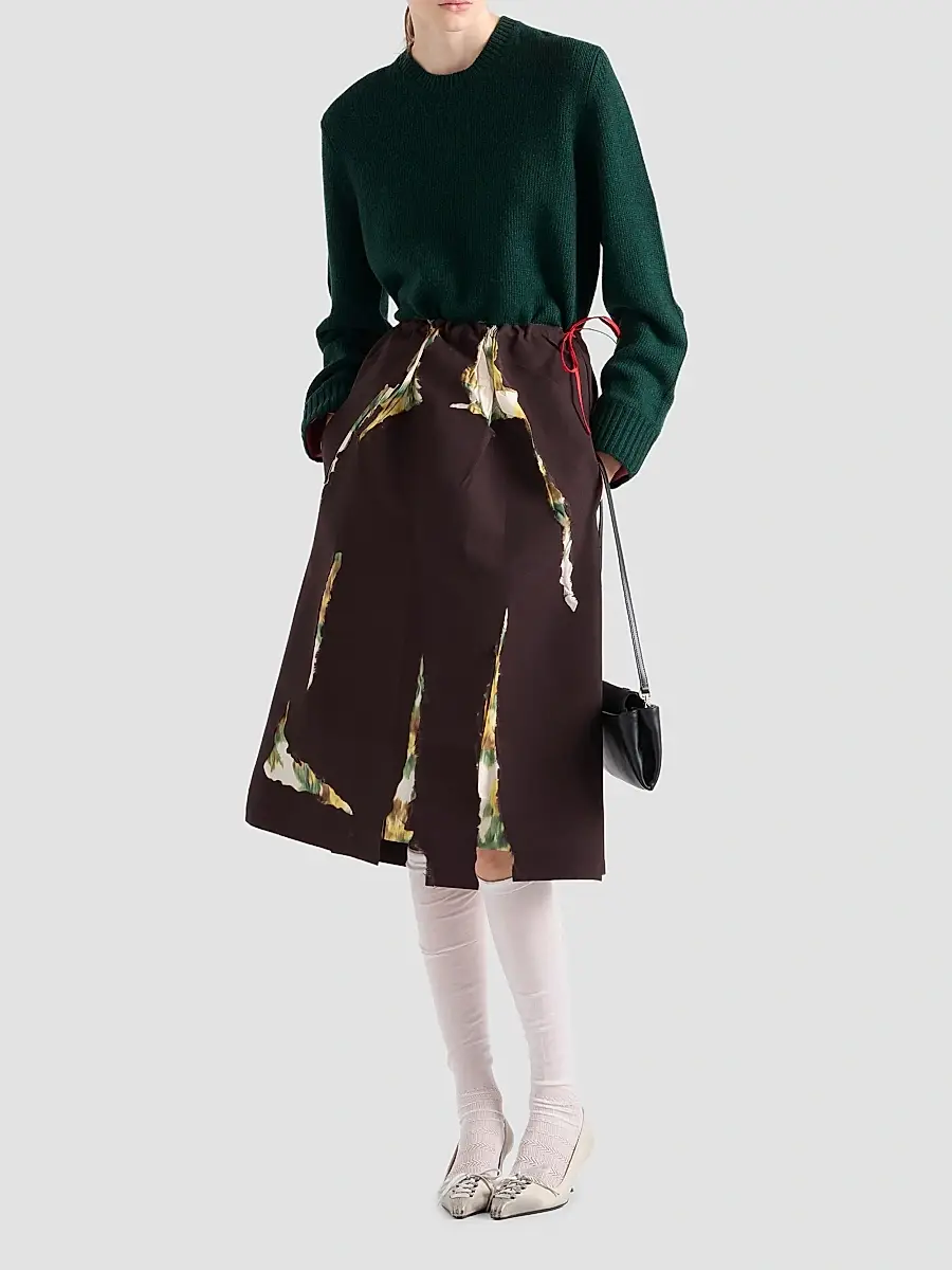 Prada Women's Bonded Gabardine Skirt with Devore Effect - Brown | Thumbnail 2 Prada Women's Bonded Gabardine Skirt with Devore Effect - Brown | Thumbnail 2