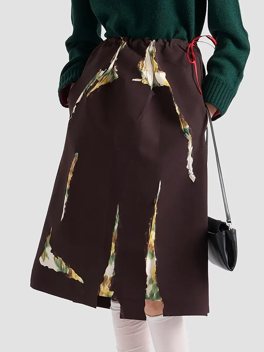 Prada Women's Bonded Gabardine Skirt with Devore Effect - Brown | Thumbnail 3 Prada Women's Bonded Gabardine Skirt with Devore Effect - Brown | Thumbnail 3
