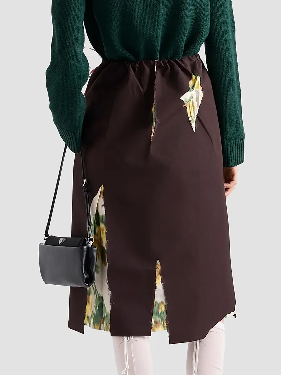 Prada Women's Bonded Gabardine Skirt with Devore Effect - Brown | Thumbnail 4 Prada Women's Bonded Gabardine Skirt with Devore Effect - Brown | Thumbnail 4