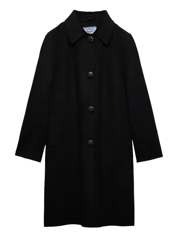 Women's Single-Breasted Double Cashmere and Wool Coat - Black