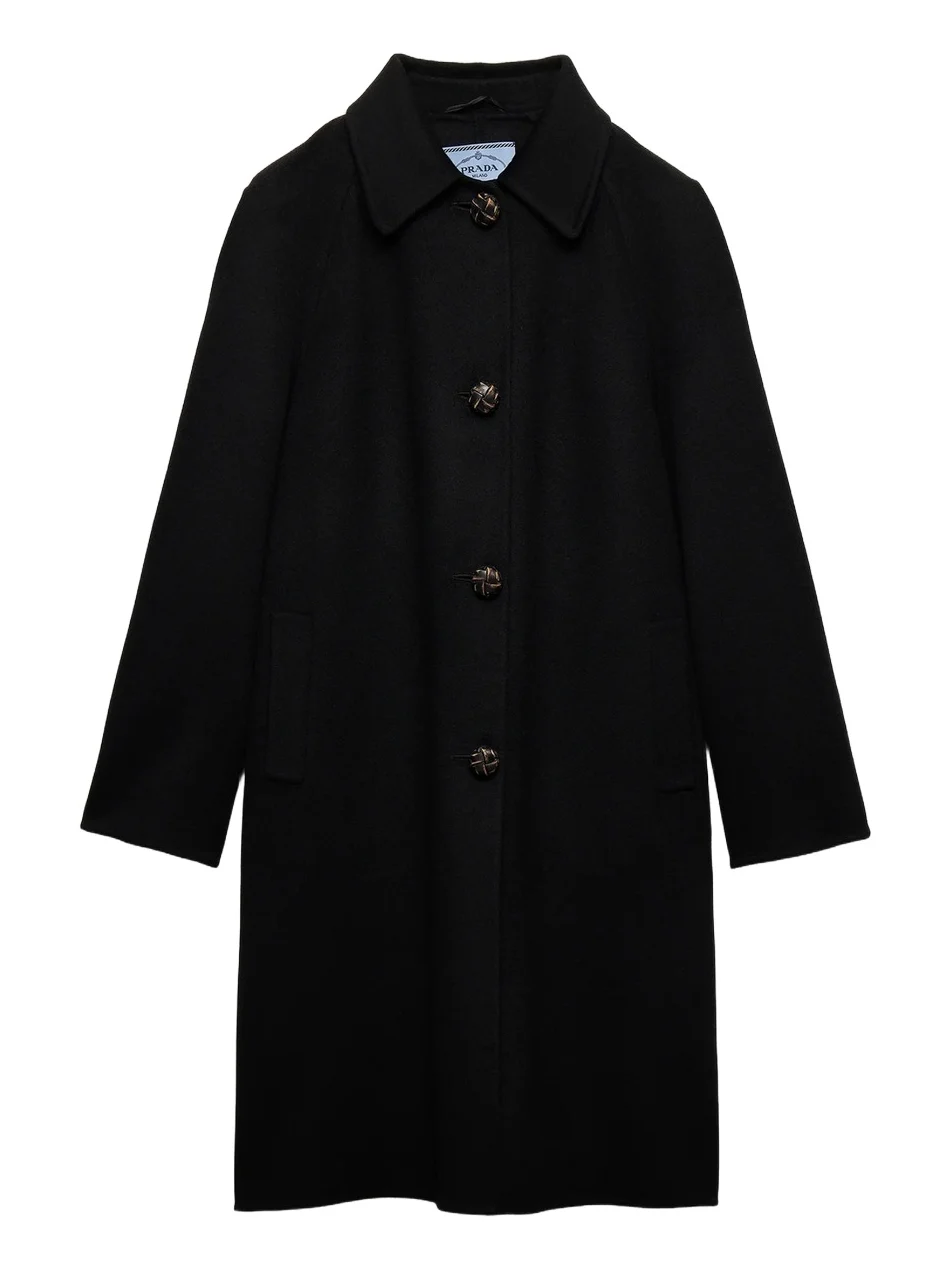 Women's Single-Breasted Double Cashmere and Wool Coat - Black