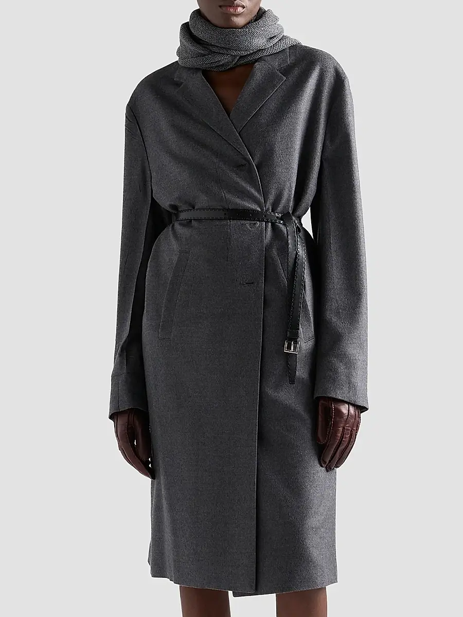 Prada Women's Single-Breasted Cashmere and Wool Coat - Grey | Thumbnail 2