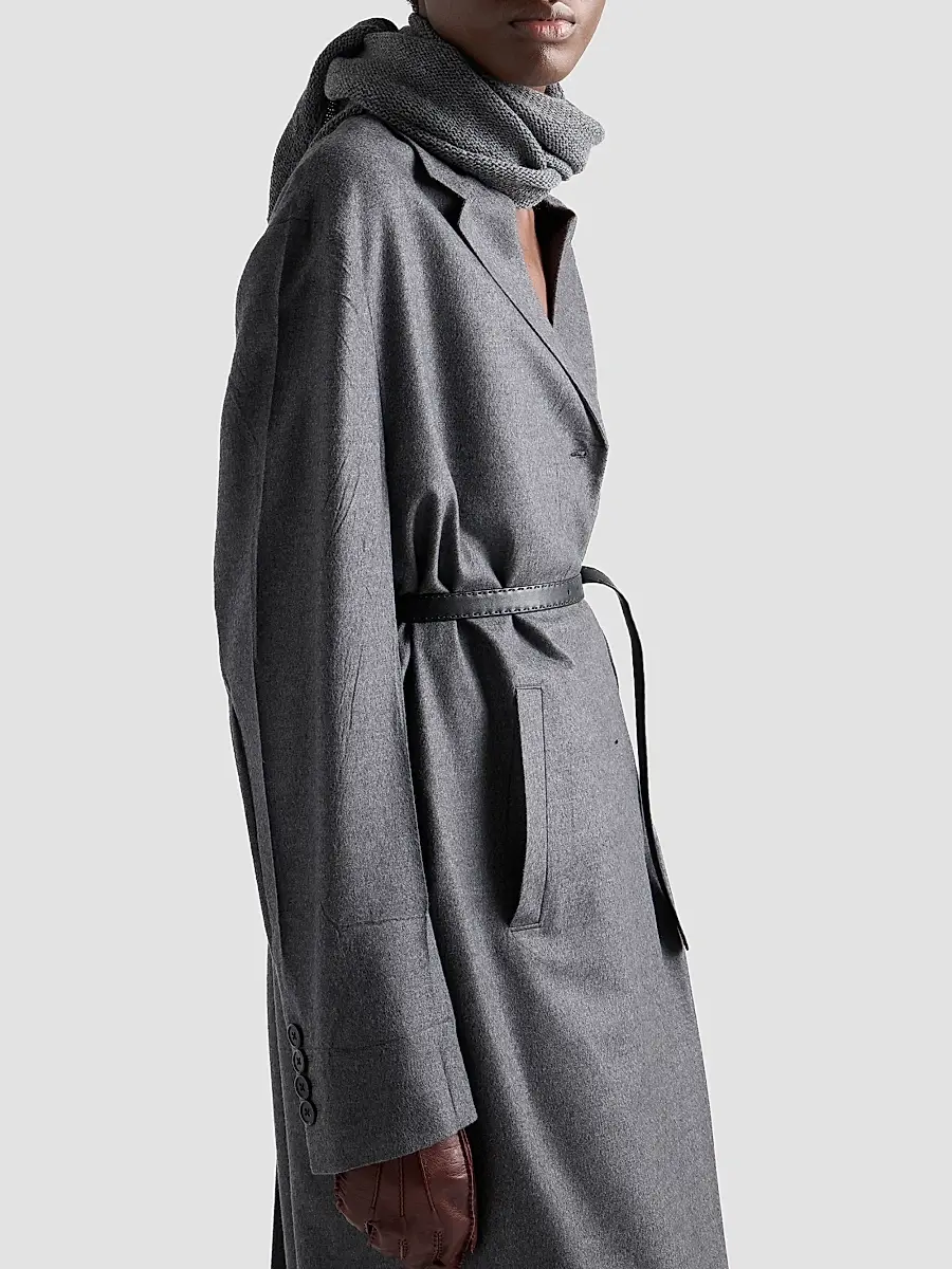 Prada Women's Single-Breasted Cashmere and Wool Coat - Grey | Thumbnail 4