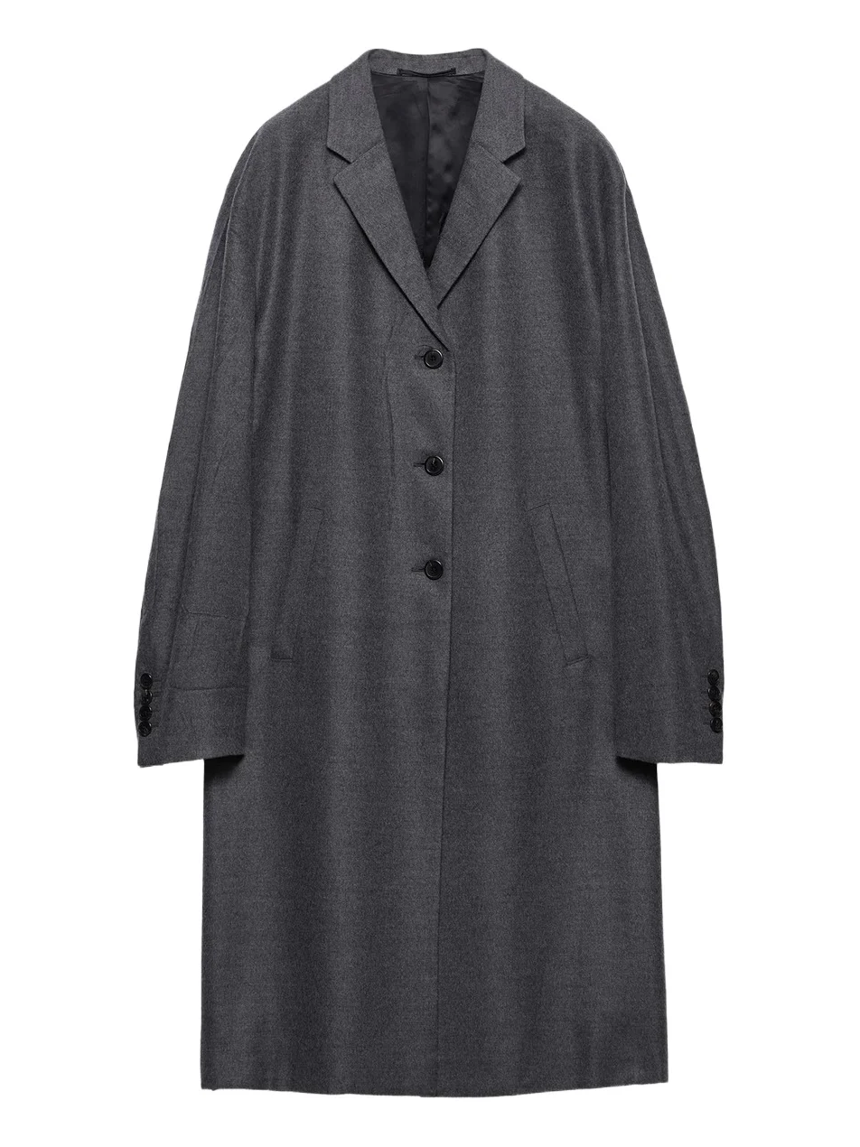 Women's Single-Breasted Cashmere and Wool Coat - Grey