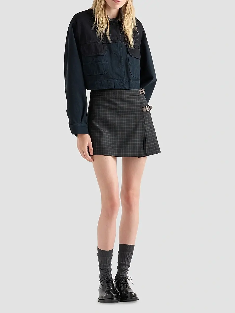 Prada Women's Checked Wool Mini Skirt | Thumbnail 2 Prada Women's Checked Wool Mini Skirt | Thumbnail 2