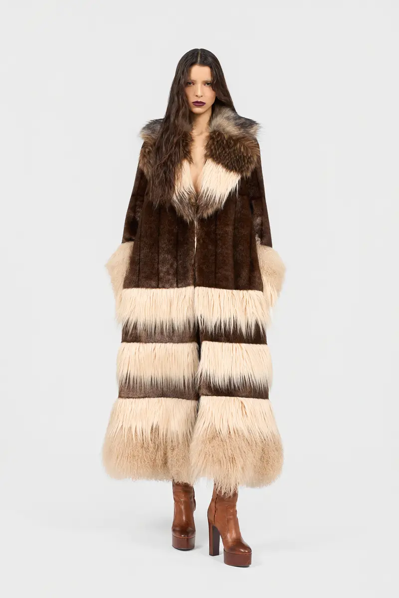Roberto Cavalli Long Brown Faux Fur Coat | Thumbnail 2