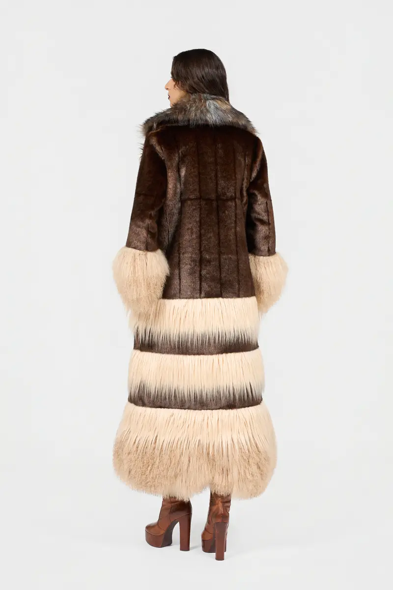 Roberto Cavalli Long Brown Faux Fur Coat | Thumbnail 3