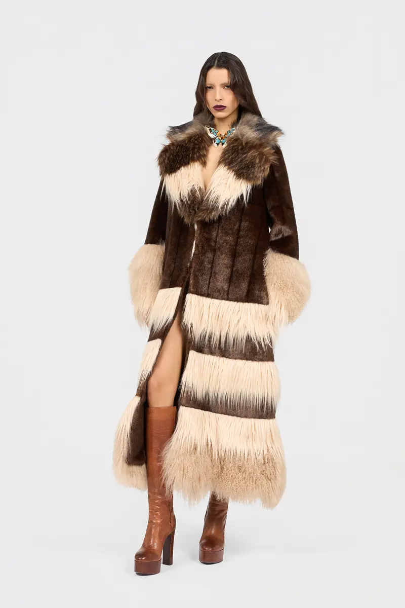 Roberto Cavalli Long Brown Faux Fur Coat | Thumbnail 6