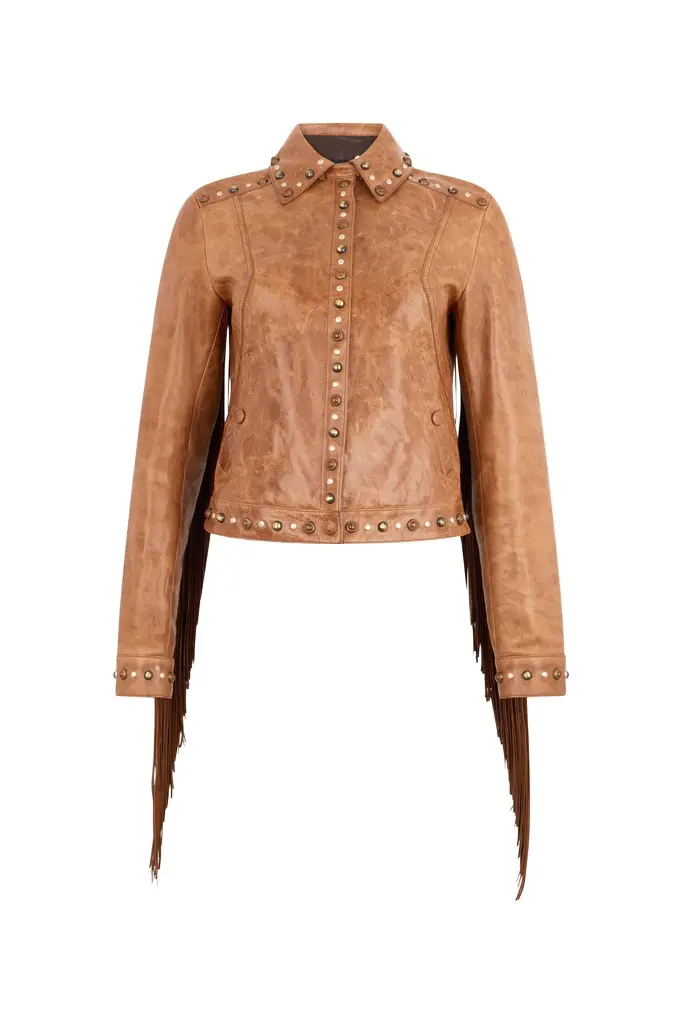 Roberto Cavalli Leather Jacket With Fringes And Studs